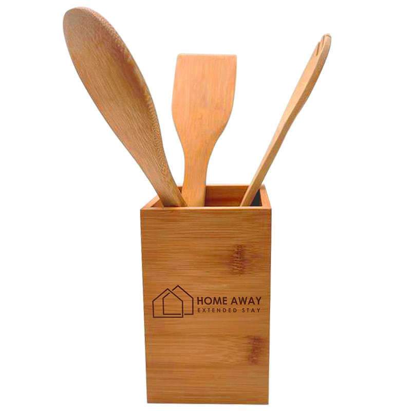 Bamboo-  Box Utensil Holder