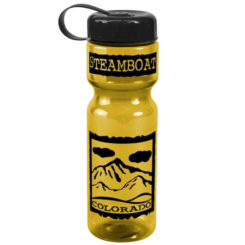 Champion 28 oz. Transparent Travel Sports Bottle - Tethered Lid