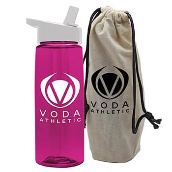 Garyline® Flair Tritan® Bottle with Flip-Straw Lid in a Cotton Bag - 26 oz.