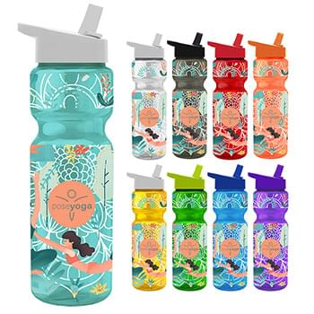 28 oz. Transparent Sports Bottle - Flip Straw Lid - - digital imprint