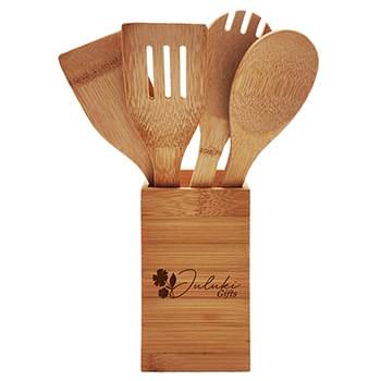 Bamboo-  Box Utensil Holder Set